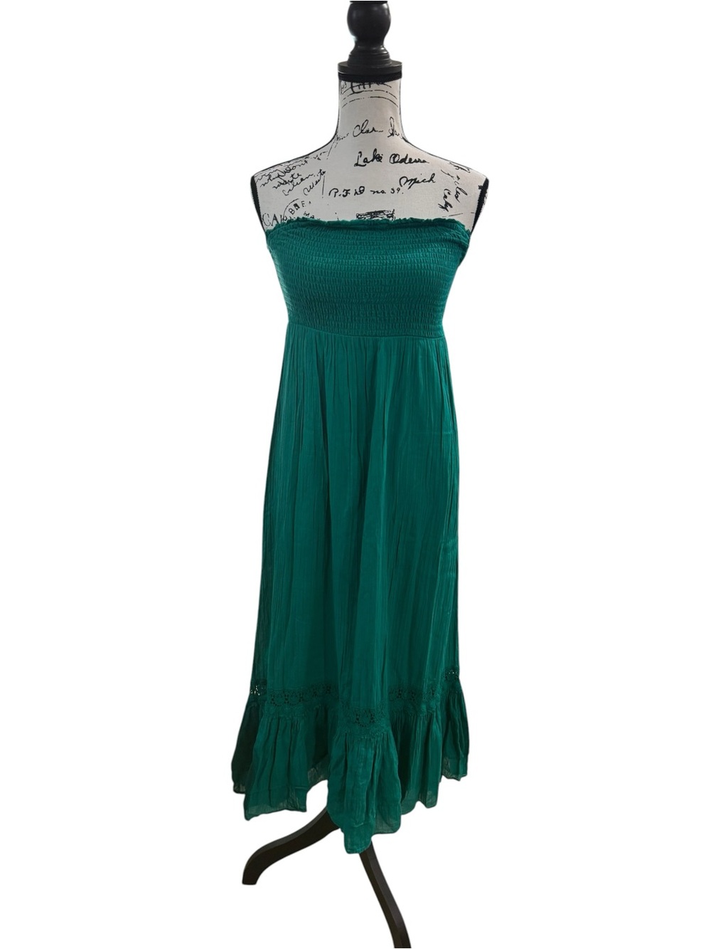 Maeve Anthropologie Strapless Smocked Cotton Maxi Dress Teal Green Size Medium